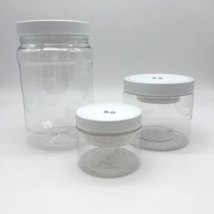 Three sizes of Top Loaded Collecting Jars with a white background.